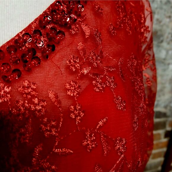 Womens Mother of the Bride Red Lace Evening Dress Medium Beaded Formal Gown - Picture 10 of 12